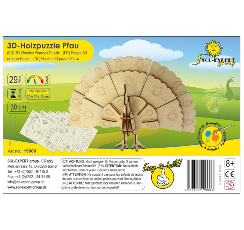 3D Holz Puzzle Pfau